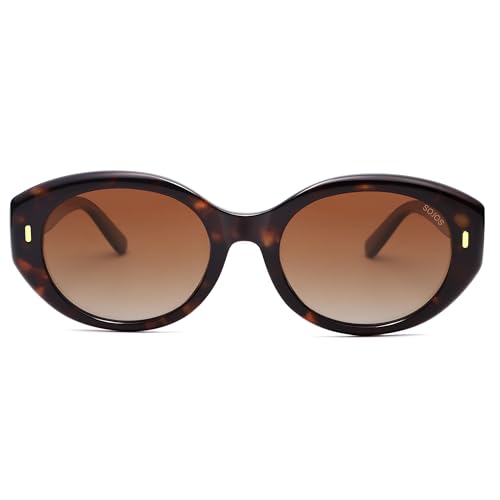 SOJOS Trendy Oval Polarized Sunglasses for Women Classic Round Retro UV Protection Shade SJ2675 - color: Tortoise Frame Brown Lens