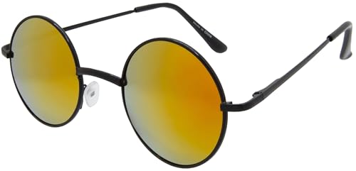 OWL Round Retro Small Circle Tint & Mirror Colored Lens 43-55 mm Sunglasses Metal - color: 43mm Black / Red-orange Mirror