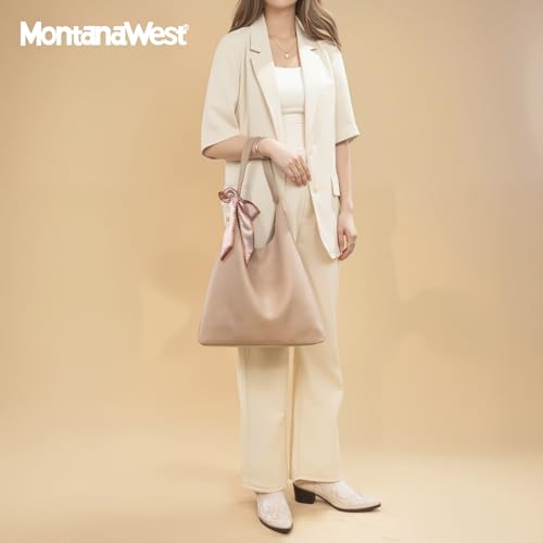 Montana West Slouchy Hobo Bag for Women Shoulder Purses and Handbags with Scarf - color: Mousse Tan