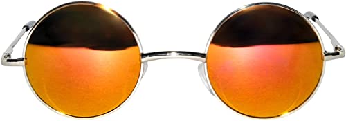 OWL Round Retro Small Circle Tint & Mirror Colored Lens 43-55 mm Sunglasses Metal - color: 43mm Silver / Red Mirror