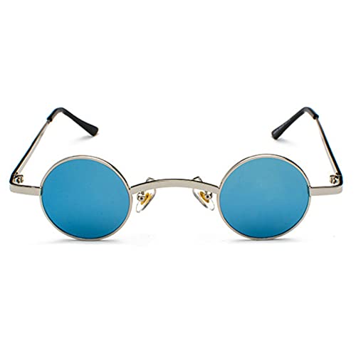 mincl/punk Small Chic Fashion Vintage Round Sunglasses Metal Frame - color: Blue&mirror