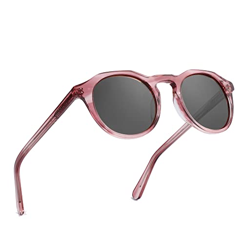 ZENOTTIC Vintage Round Polarized Sunglasses for Men Women UV400 Protection - color: C08 Crystal Pink Frame Grey Lens