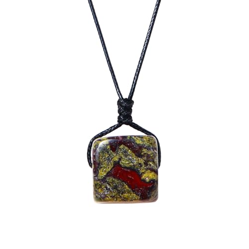 Runyangshi Dragon Blood Stone Square Pendant 0.59"-0.78"(1.5-2cm) Tumbled Polished Stones Necklace Meditation Reiki Energy for Men Women Hand-Woven Rope Gift - color: Dragon Blood Stone