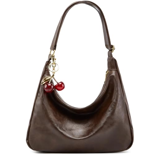Hobo Bags for Women Leather,Foldable Slouchy Shoulder Purse Crossbody Handbag,Soft Vegan Brown Tote Casual Everyday Handbags - color: Wy22-a