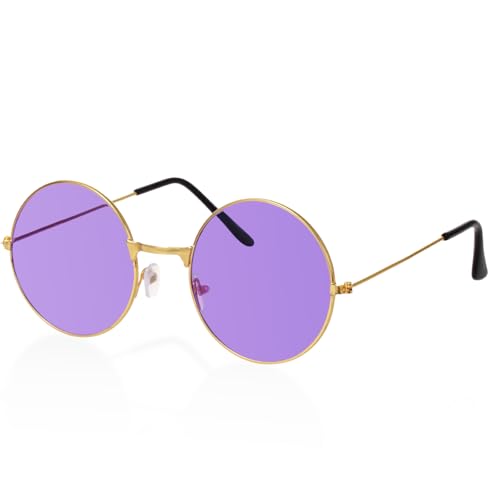 Round Hippie Glasses, 60s 70s Colored Circle Sunglasses for Women Men Disco Party Costume Accessories - color: Purple