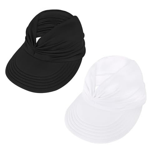 Zando Sun Visor Hats for Women - Beach Wide Brim Fashion Hat UV Protection Quick Dry Packable Summer Cap for Casual Sports - color: Black & White