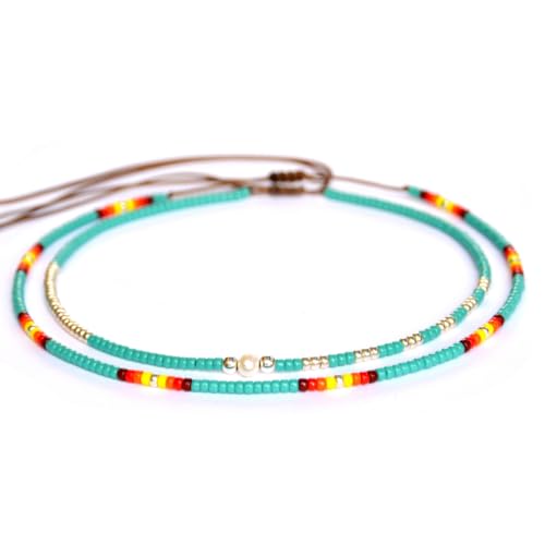 Beaded Choker Necklace for women and Teen Girls, Boho Bohemian Adjustable Colorful Seed Beads Necklace, Handmade Native American Style Jewelry by TRIBES - color: Turquoise Multicolor, style: Set of 2 Necklaces