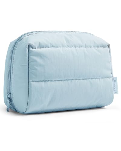 BAGSMART Cute Puffy Makeup Bag, Wide Opening Cosmetic Bag Compact & Spacious, Water-Resistant Travel Organizer Pouches for Women (Baby Blue) - color: 02-Baby Blue