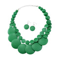 Chunky Wood Beaded Necklace Earrings Set African Tribal Collar Choker Necklace Geometric Ethnic Statement Jewelry - color: green