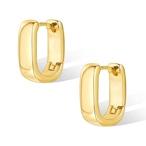 925 Sterling Silver Earrings Small Chunky Silver Earrings for Women Trendy Small Hoop Earrings Silver Hypoallergenic Earrings Small Thick Huggie Hoops Earrings for Jewelry Gifts - color: Gold Plated