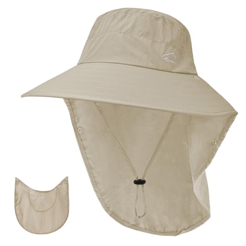 Sun Hat for Men Women with Neck Flap,UPF 50+ UV Protective Hiking Fishing Hats,Wide Brim Sun Hat for Women&Men - color: 1pack-style2-khaki(with Face Cover)