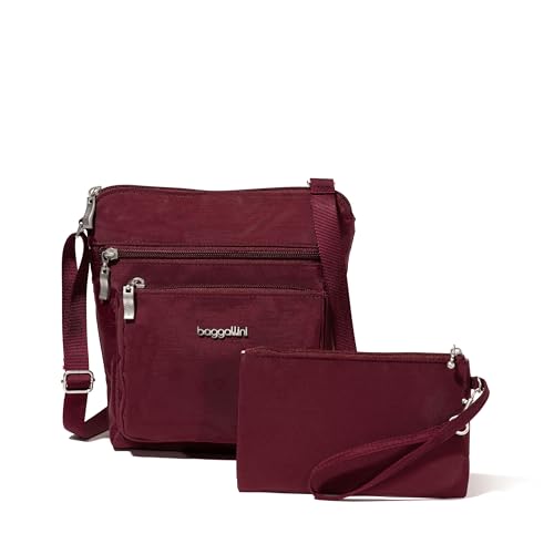 Baggallini Pocket Crossbody Bags for Women 8x8 Small Lightweight Durable Water-resistant Travel Purse W/Rfid - color: Dark Cherry