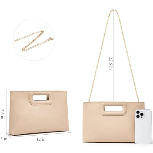 Top Handle Clutch Handbags for Women, Evening Handbag Shoulder Crossbody Purse with Gold Chain - color: Nude