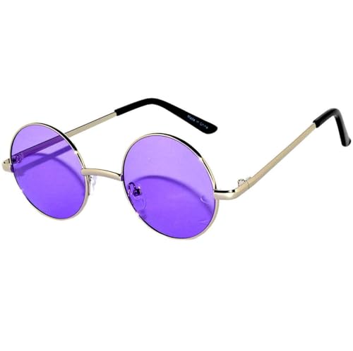 OWL Round Retro Small Circle Tint & Mirror Colored Lens 43-55 mm Sunglasses Metal - color: 43mm Silver / Purple