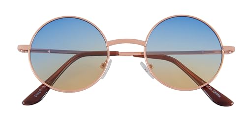 OWL Round Retro Small Circle Tint & Mirror Colored Lens 43-55 mm Sunglasses Metal - color: 43mm Gold / 2tone Blue-yellow