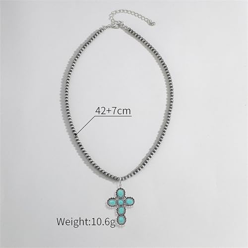 coadipress Navajo Pearl Necklace Western Jewelry for Women Boho Beaded Choker Necklaces Vintage Turquoise Pendant Cowgirl Necklace - style: Cross