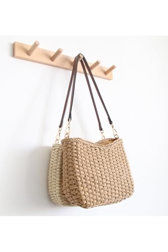 Women Small Hand Woven Straw Bag Mini Handmade Summer Beach Purse Chic Vacation Shoulder Handbag | Small, Mini, Handmade, Underarm, Square, Purse - color: Brown - Cognac Strap