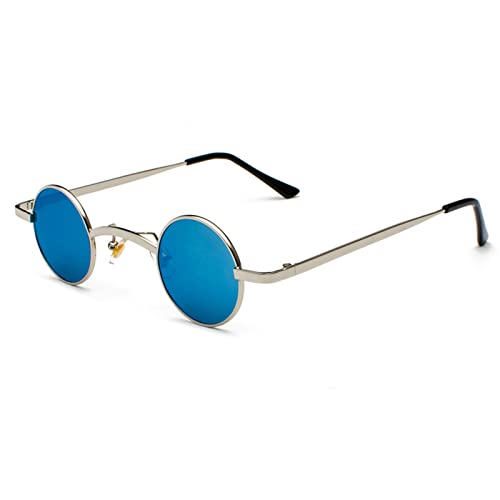 mincl/punk Small Chic Fashion Vintage Round Sunglasses Metal Frame - color: Blue&mirror