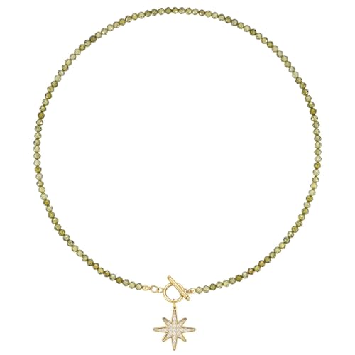 KissYan Beaded Choker Necklace for Women, Colorful Natural Gemstones Pearl Choker 14K Gold Plated Pendant Healing Crystal Necklace Handmade Stone Jewelry Gift - color: G-Olive Green