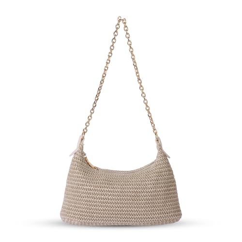 GOLDTIMO Women's Straw Woven Beach Bag Summer Vacation Shoulder Purse - color: Beige