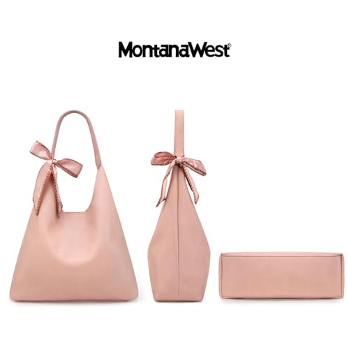Montana West Slouchy Hobo Bag for Women Shoulder Purses and Handbags with Scarf - color: Peach Pink