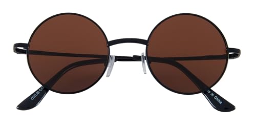 OWL Round Retro Small Circle Tint & Mirror Colored Lens 43-55 mm Sunglasses Metal - color: 43mm Black / Brown