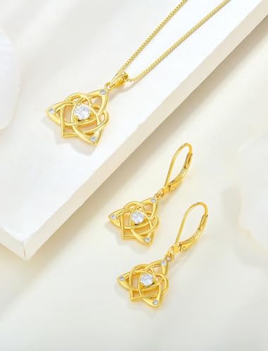 STARCHENIE Celtic Knot Necklace for Women 925 Sterling Silver Trinity Love Knot Pendant Birthstones Jewelry - color: 18K Gold Plated