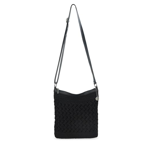 The Sak Lucia Crossbody Bag in Crochet, Convertible Purse with Adjustable Shoulder Strap - color: Black Cozy Weave