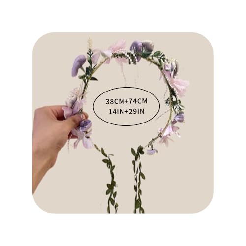 Boho Floral Crown for Women– Adjustable Faux Silk Flower Headband, Handmade Wedding Hair Accessory for Festivals & Photoshoots, Flower Hair Crown for Women (Purple Pink Flower, Adjustable) - color: Purple Pink Flower