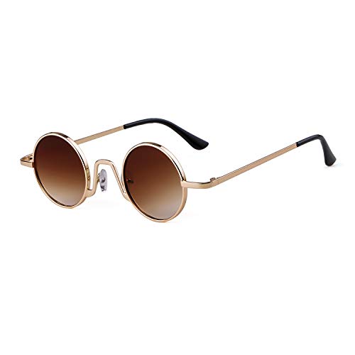 SORVINO Retro Small Round Sunglasses for Men Women Vintage Style Metal Frame - color: Gold Frame/Gradient Brown Lens