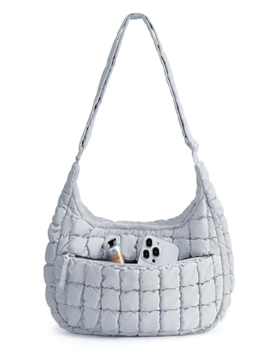 BAGSMART Quilted Crossbody Bag for Women, Lightweight Puffer Purse for Travel, Daily Use & Work | Water-resistant, Puffy Shoulder Bag, w/ Adjustable Strap, Light & Comfortable, Hands-free Bags, Travel Essentials - color: F-moonlight Gray, size: Small