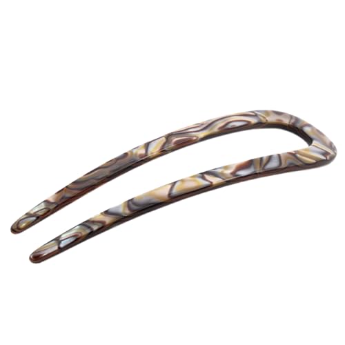 French Amie Slick Silver Onyx Grey Large 4 1/4" Handmade Cellulose Acetate No Slip Grip Metal Free Chignon U Hair Pin Stick for Women and Girls, Made in France - color: Onyx Silver Grey