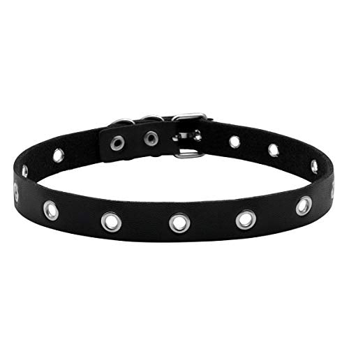 Eigso Vintage Punk Goth Studded Rivet Pu Leather Collar Choker Necklace with Spikes Adjustable - color: N-Black