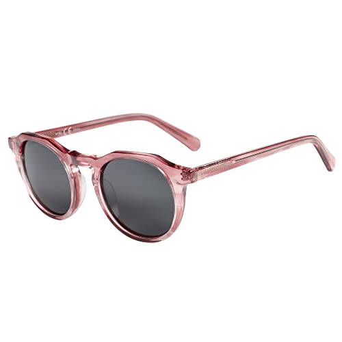 ZENOTTIC Vintage Round Polarized Sunglasses for Men Women UV400 Protection - color: C08 Crystal Pink Frame Grey Lens