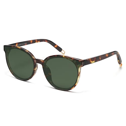 SOJOS Fashion Round Sunglasses for Women Men Oversized Vintage Shades SJ2057 - color: Tortoise/Green