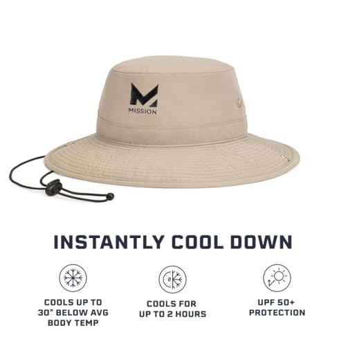 MISSION Cooling Bucket Hat - Unisex Wide-Brim Hat for Men & Women - Lightweight, Foldable & Durable - Cools Up to 2 Hours - color: Khaki