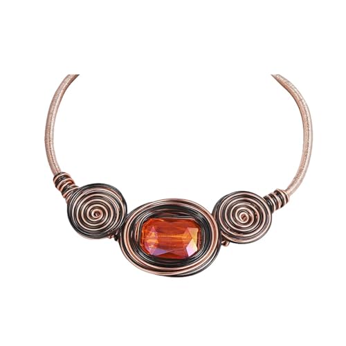 Chunky African Costume Necklace for Women - Colorful Ethnic Boho Bib Collar Choker,Tribal Wire Wrapped Big Stone Crystal Statement Handmade Jewelry - color: rose gold