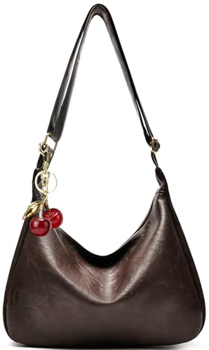 Hobo Bags for Women Leather,Foldable Slouchy Shoulder Purse Crossbody Handbag,Soft Vegan Brown Tote Casual Everyday Handbags - color: Wy22 Upgraded Dark Brown