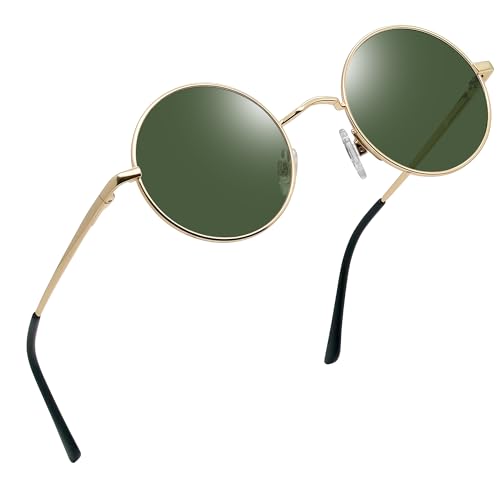 Joopin Retro Small Round Sunglasses Hippie Circle Sun Glasses Polarized UV400 Protection Metal Shades for Men Women - color: A05-golden Frame G15 Lens