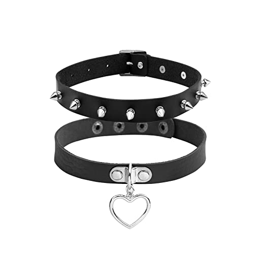 Eigso Vintage Punk Goth Studded Rivet Pu Leather Collar Choker Necklace with Spikes Adjustable - color: Extra - Black