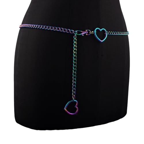 Heart Waist Chain for Women Vintage Belly Chain Cute Body Chain Jewelry Adjustable Metal Waist Accessories For Dress Jeans - size: XS(85cm/33.5in), style: Colorful