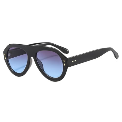 ENTHYI Pilot Sunglasses Popular Fashion Women Vintage Rivets Decoration Gradient Shades Ladies Hipster Round Sun Glasses - color: Blue Black
