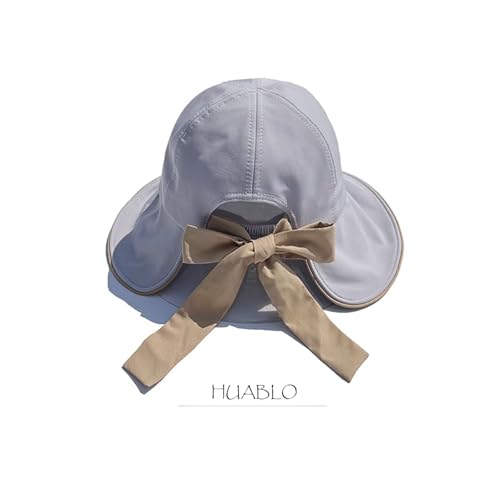Wide Brim Hats for Woman Foldable Hats Sun Hats for Women uv Protection Bowknot Bucket hat Adjustable hat with Ponytail Hole - color: Grey