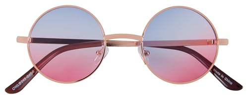 OWL Round Retro Small Circle Tint & Mirror Colored Lens 43-55 mm Sunglasses Metal - color: 43mm Gold / 2tone Blue-pink