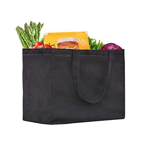 Heavy Duty Canvas Reusable Grocery Bags - 8.3 Gal Foldable Large Tote with Handles, Holds 60 lbs & Washable Eco-friendly Bags with 5 Pockets - color: [A2] Black, size: 1 Pack