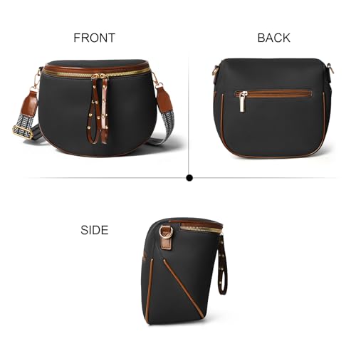 Crossbody Bags for Women, Large Vegan Leather Trendy Bum Bag - color: Black Brown
