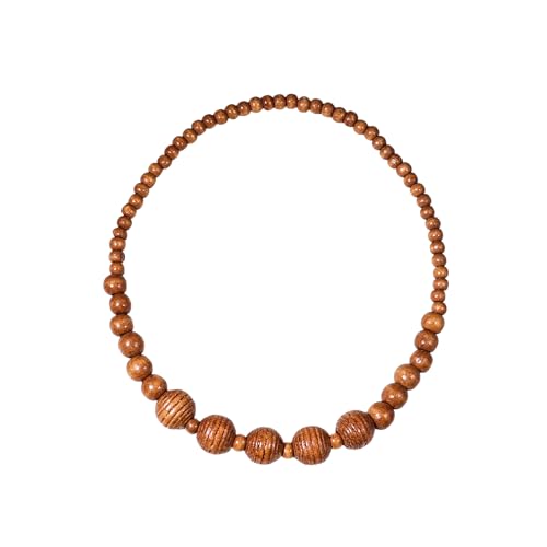 COLORFUL BLING Natural Chunky Wooden Beads Statement Necklace Boho African Tribal Collar Choker Bib Necklace Hippie Vacation Jewelry for Unisex Men Women - color: grooved light