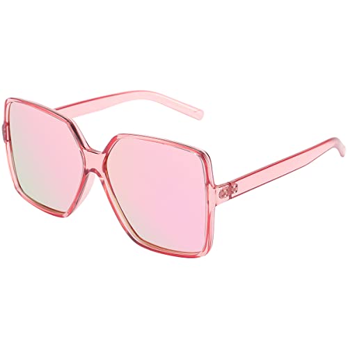 Dollger Oversized Square Sunglasses for Women Big Large Wide Fashion Shades for Men UV Protection Unisex - color: I:mirrored Pink