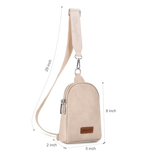 Wrangler Small Sling Bag for Women, Leather Crossbody Bags Cross Body Purse Fanny Packs with Adjustable Strap for Gift - color: Classic-beige