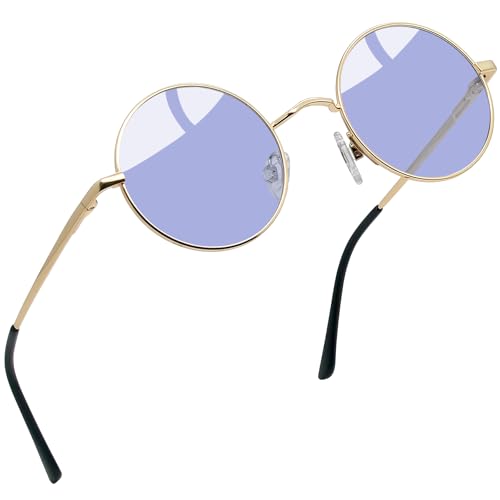 Joopin Retro Small Round Sunglasses Hippie Circle Sun Glasses Polarized UV400 Protection Metal Shades for Men Women - color: Golden Frame Light Purple Lens